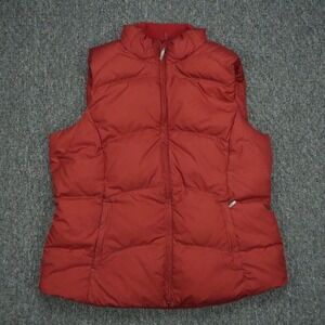 Eddie Bauer Vest Womens Large Red Quilted Goose Down Full Zip Pockets